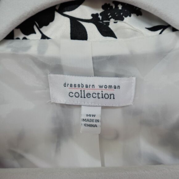Dressbarn Oriental Jacket Womens Sz 14w Asian Style White w/ Black Floral Lined - Picture 4 of 16